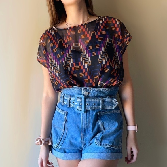 Liz Claiborne Tribal Aztec Sheer Short Sleeve - Picture 1 of 6